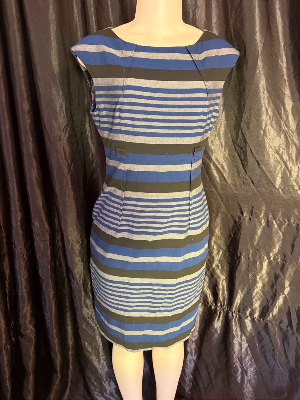 Calvin Klein Blue and Black Striped Sheath Dress